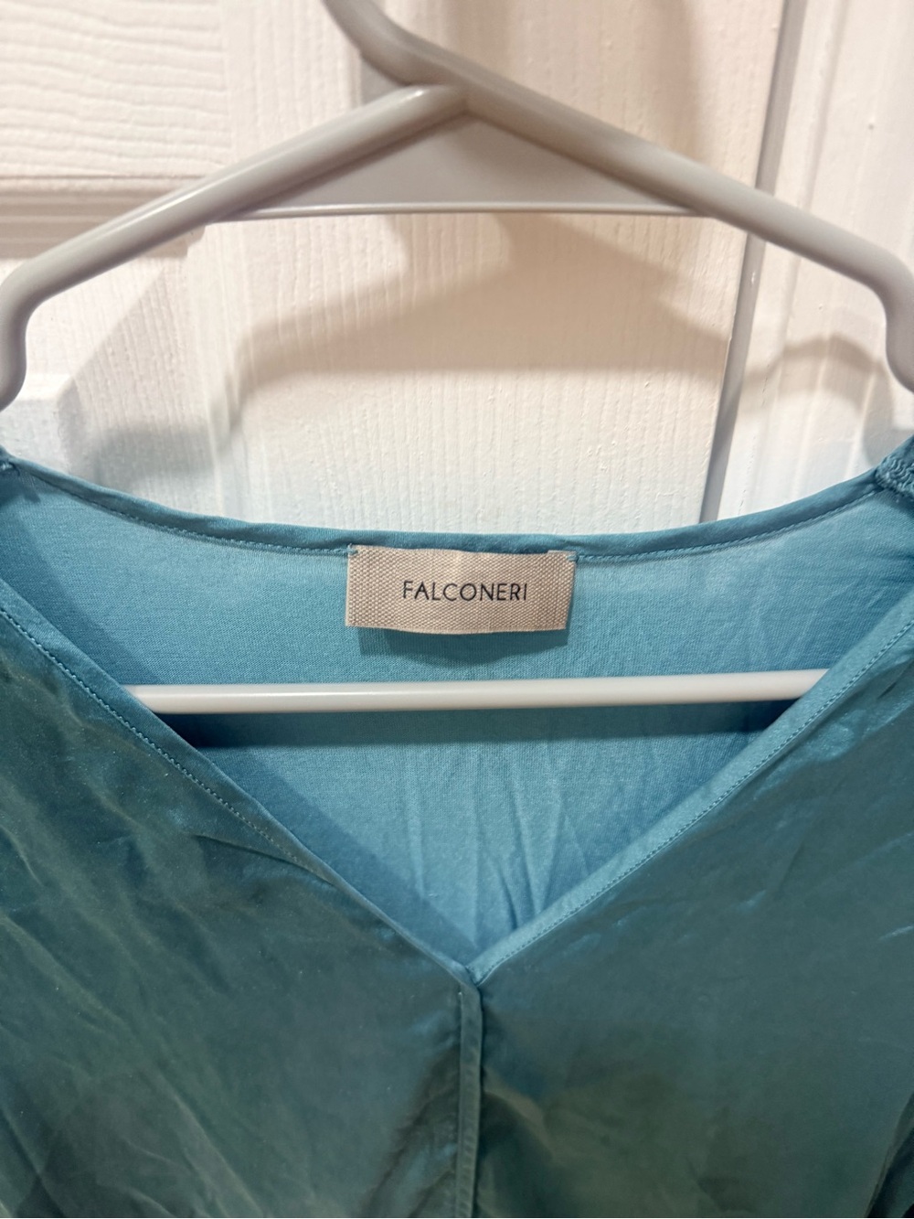 Falconeri Teal V-Neck Long-Sleeve Women's SilkTop - Picture 2 of 3